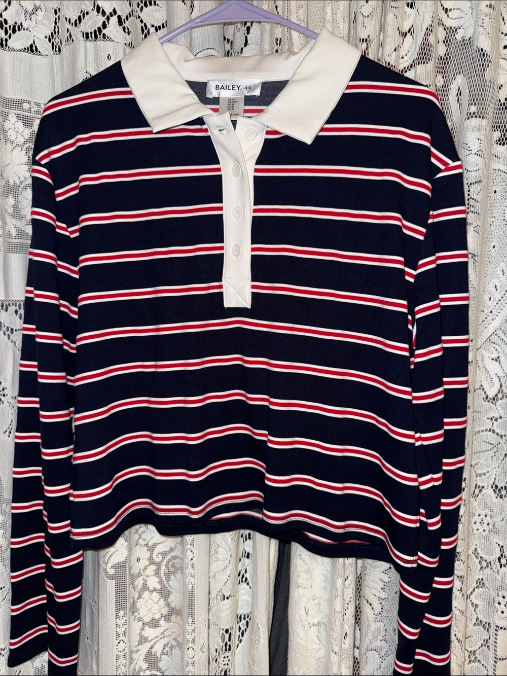 Bailey 44 Navy, White & Red Striped Long-Sleeve Rugby Polo